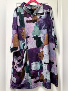 Shana Apparel Abstract Purple Splash Brushed Knit Dress